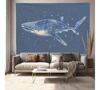 JRISEMECY Tenture Murale Grand Tapisserie Bleu Affiche Mignonne De Requin-Baleine Animaux Marins Simples - 230X180Cm Décoratif Polyester Mur Tissu À Suspendre, Décoration Murale Durable Salon De Fond
