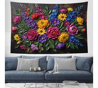 JRISEMECY Tenture Murale Peinture L'Huile Relief Fleurs Déco Murale Festive Anthracite | Murales Tapisserie Plantes Rétro Baroques Facile À Installer Pour Appartement Bureau Chambre Entrée 150X130 Cm