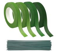 JRJRN 4 Rouleaux Tiges Rubans de Fleuriste Bande, Floral Ruban Adhésif avec 100 Fils de Tiges Florales, Rubans Floraux Vert pour Envelopper Les Bouquets, Bricolage