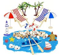 JRJRN Accessoire de Plage Miniature, 18pcs Mini Chaise Longue Deco avec Parasol, Micro Paysage Plage, Micro Paysage Plage Maison De Poupée pour Décoration Jardin Zen DIY