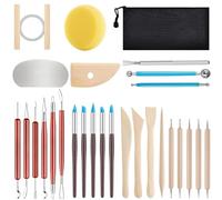 JRKOO Kit d'outils de poterie, 28 outils de poterie, outils en argile polymère, ensemble d'outils d'argile séchés à l'air libre pour enfants, adultes, poterie, dessin, pointillage, sculpture, moulage