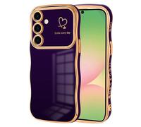 Jrkvniv Coque Compatible avec Samsung Galaxy A56, Mignon Motif Coeur Housse Portable Forme Ondulée Bouclée avec Ultra Fine Protection de Caméra Galvanisé Coque pour Samsung Galaxy A56-Violet Foncé