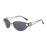 JRLLFD Lunettes de soleil punk tendance pour femmes et hommes, verres miroir, verres esthétiques, décoration cœur, UV400 (taille unique/gris pistolet)