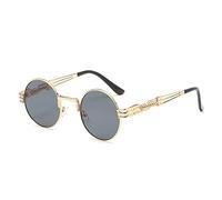 JRLLFD Lunettes de soleil rondes rétro Steampunk en métal pour hommes et femmes, double jambe à ressort, lunettes colorées, lunettes punk UV400, N4 or gris, taille unique