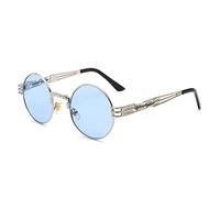 JRLLFD Lunettes de soleil rondes rétro Steampunk en métal pour hommes et femmes, double jambe à ressort, lunettes colorées, lunettes punk UV400, N21 argent bleu, taille unique