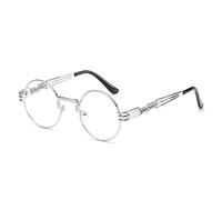 JRLLFD Lunettes de soleil rondes rétro Steampunk en métal pour hommes et femmes, double jambe à ressort, lunettes colorées, lunettes punk UV400, N11 argenté plat, taille unique