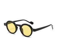 JRLLFD Lunettes de soleil rondes tendance pour femmes, petite monture de luxe, vintage, rivets UV400, Noir/jaune, Taille unique
