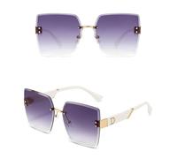 JRLLFD Lunettes de soleil sans monture pour femmes et hommes, lunettes de soleil à monture carrée vintage, nuances féminines UV400, blanc gris, taille unique