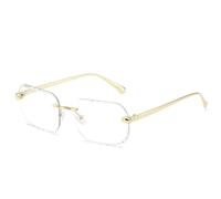 JRLLFD Lunettes de soleil sans monture pour hommes et femmes, rectangulaires, rétro, tendance, verres d'été, UV400 (doré transparent)