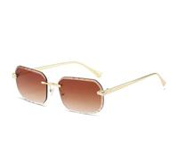 JRLLFD Lunettes de soleil sans monture pour hommes et femmes, rectangulaires, rétro, tendance, verres d'été, UV400 (dégradé de thé)