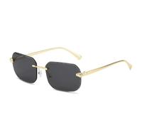 JRLLFD Lunettes de soleil sans monture pour hommes et femmes, rectangulaires, rétro, tendance, verres d'été, UV400 (doré et gris)