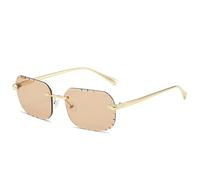 JRLLFD Lunettes de soleil sans monture pour hommes et femmes, rectangulaires, rétro, tendance, verres d'été, UV400 (thé doré)