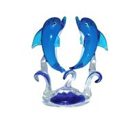 JRose Collections Figurine miniature de dauphins en cristal de verre - 8 x 6 cm - Ornement en cristal fabriqué à la main -