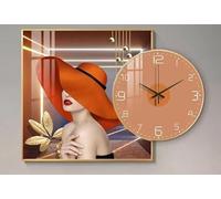 JRose Collections Horloge murale d'art moderne 58 x 40 cm - Femme élégante au design chapeau orange avec mouvement à quartz silencieux - Horloge décorative encadrée pour salon, couloir, chambre à