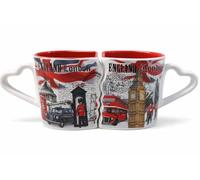 JRose Collections Lot de 2 tasses en porcelaine fine avec poignée en forme de cœur - 250 ml - Intérieur rouge - Tasses en céramique avec monuments emblématiques de Londres