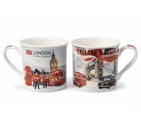JRose Collections Lot de 2 tasses souvenir de Londres - 300 ml en porcelaine fine avec motif Big Ben Red Bus London Landmarks - Tasses à thé et café avec boîte cadeau