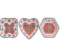 JRose Collections Lot de 3 bols turcs en céramique faits à la main - Mini plats à tremper et à goûter - Formes assorties - Motifs floraux colorés - Bols de service pour sauces, noix, chutneys, olives