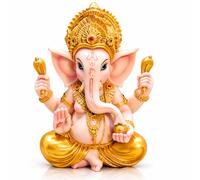 JRose Collections Statue de Ganesh de 25 cm, grande idole en résine, finition dorée, figurine décorative de dieu hindou pour maison, temple, salon, bureau, décoration spirituelle avec emballage