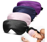 JroyJoy Lot de 4 masques de sommeil soyeux pour homme et femme - 100% occultants et super doux pour dormir avec sangle réglable - Masque en satin pour dormir sur le côté, couvre-yeux de voyage (003