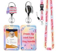 JroyJoy Porte-badge avec cordon, bobine et porte-stylo rétractables - Pour homme et femme - Pour enseignants et étudiants (08 Dream)