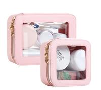 JRQCSJY Lot de trousses de maquillage en cuir transparent - Taille L - Approuvées par la TSA - Grande ouverture - Avec fermeture éclair - Pour voyage essentiel, rose, Mini+Medium, Tendance