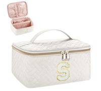 JRQCSJY Trousse de maquillage pour initiale pour filles, trousse de maquillage en chenille personnalisée avec fermeture éclair | Trousse de maquillage portable matelassée Preppy - Cadeau
