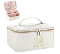 JRQCSJY Trousse de maquillage pour initiale pour filles, trousse de maquillage en chenille personnalisée avec fermeture éclair | Trousse de maquillage portable matelassée Preppy - Cadeau