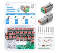 JRready Lot de 12 connecteurs Deutsch DT à 2 broches, gris étanches pour câbles électriques automobiles avec contacts estampés de taille 16 14-18 AWG, Wedgelocks et bouchons d'étanchéité pour câblage