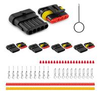 JRready ST6481-05-04 Connecteur automobile étanche, connecteur de câble mâle et femelle à 5 broches pour le câblage de voiture, camion, moto, bateau, 18-16AWG, 4 jeux