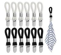 JRSHIRLEYLTD 12 Pièces Pince à Serviette Salle de Bain,Accroche Torchon en Acier Inoxidable avec Corde,Crochet Torchon Cuisine,Pince Torchons de Cuisine,Clips Porte-Torchon(Beige,Noir)