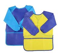 JRSHIRLEYLTD 2 pièces tabliers de peinture pour enfants, blouse de peinture pour enfants, bambin imperméable, pour l'art, la peinture, la cuisine, la nourriture (bleu, jaune)
