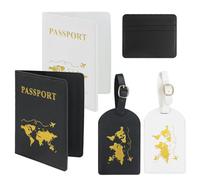 JRSHIRLEYLTD 3 Pièce Étui de Passeport en Cuir synthétique,Couvertures avec 2 Pcs Étiquettes à Bagages,Blanc et Noir Porte-Passeport Housse et Étiquette Identifier,pour Cartes de crédit