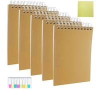 JRSHIRLEYLTD Cahier à Carreaux A6, Lot De 5, 80 Feuilles, à Carreaux, Couverture Kraft, Bloc-Notes à Spirales Avec Bande AdhéSive, Bloc-Notes Pour Journal Intime, Avec 1 Pense-BêTe Jaune