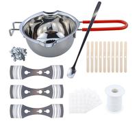 JRSHIRLEYLTD Kit de fabrication de bougies, mèche, 1 marmite à fondre, 3 supports de mèche en métal, 10 porte-mèches en bois, 100 porte-mèches pour bougies, 100 autocollants