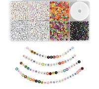 JRSHIRLEYLTD Lot de 1 600 perles en acrylique avec lettres de l'alphabet multicolores et corde pour la fabrication de bijoux, colliers, porte-clés, les adolescents, les amateurs et les adultes