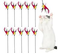 JRSHIRLEYLTD Lot de 10 jouets de pêche pour chat - Jouet de pêche pour chat - Plumes colorées - Avec clochette - Pour chaton