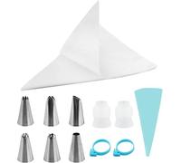 JRSHIRLEYLTD Lot de 100 poches à douille jetables avec 1 poche à douille réutilisable, 1 coupleur, 6 buses de glaçage, 2 rubans