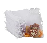 JRSHIRLEYLTD Lot de 100 sachets en organza blanc avec cordon de serrage pour mariage, anniversaire, Noël, bonbons, cadeau (blanc, 13 x 18 cm)