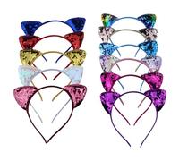 JRSHIRLEYLTD Lot de 11 serre-tête à paillettes avec oreilles de chat - En métal - Avec oreilles de chat - Pour fille - Pour fête d'anniversaire, cosplay
