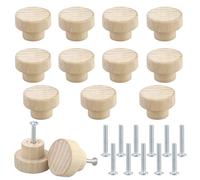 JRSHIRLEYLTD Lot de 13 boutons de meubles en bois pour commode, boutons d'armoire en bois naturel pour armoires et tiroirs, ronds 26 x 35 mm