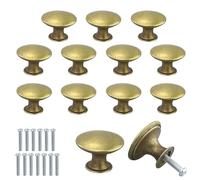 JRSHIRLEYLTD Lot de 13 boutons de porte d'armoire dorés en forme de champignon - Trou unique - Rond - Avec vis assorties - Vintage - Pour porte de tiroir de salle de bain