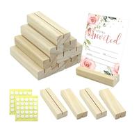 JRSHIRLEYLTD Lot de 15 porte-cartes de table en bois - Support droit pour cartes postales pour mariages, banquets, fêtes (avec autocollants à points adhésifs)