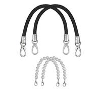 JRSHIRLEYLTD Lot de 2 poignées de sac en cuir - 40 cm - Pour sac à main - Poignée de rechange - Pour sac à main - Avec 2 chaînes de perles - Noir