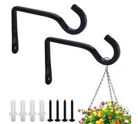 JRSHIRLEYLTD Lot de 2 supports muraux robustes pour paniers suspendus en plein air avec vis, supports muraux noirs, pour jardin, pelouse, lampes suspendues, mangeoires pour oiseaux, plantes, lanternes
