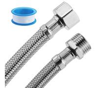 JRSHIRLEYLTD Lot de 2 tuyaux flexibles 3/8" en acier inoxydable, raccord et filetage extrieur, tuyau de raccordement avec tressage en acier inoxydable, 1 rouleau de ruban adhsif brut