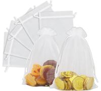 JRSHIRLEYLTD Lot de 20 sachets en organza blanc, petits sacs à bijoux, sacs en mousseline de soie, sacs à cordon pour mariage, anniversaire
