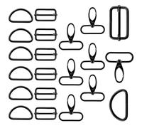 JRSHIRLEYLTD Lot de 21 accessoires de sac à coudre - Anneaux en D - Boucles d'échelle et mousquetons avec pivot - Kit en métal pour sacs à main, harnais pour chien et porte-clés (noir)