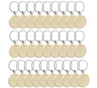 JRSHIRLEYLTD Lot de 28 Porte-clés en Bois Vierges Personnalisés, Ronds, Vides, à Peindre, Inscriptibles, pour Bricolage, Décoration, Cadeaux, Trousseau de Clés