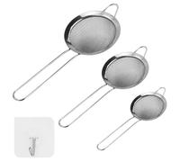 JRSHIRLEYLTD Lot de 3 passoires de cuisine 8/10/12 cm en acier inoxydable à mailles fines pour quinoa, légumes, thé, sucre en poudre, avec 3 crochets