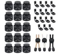 JRSHIRLEYLTD Lot de 30 bloqueurs de cordon en métal - 2 trous - Diamètre : 4 mm - Fermeture pour cordon de serrage - Pour sac à dos, Noir , M